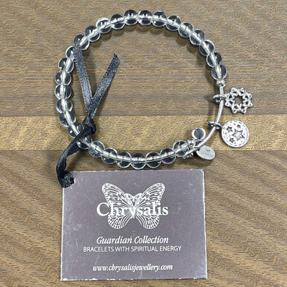 Chrysalis Guardian Star Charm Bracelet‎ Clear Beads Spiritual Jewelry NWT